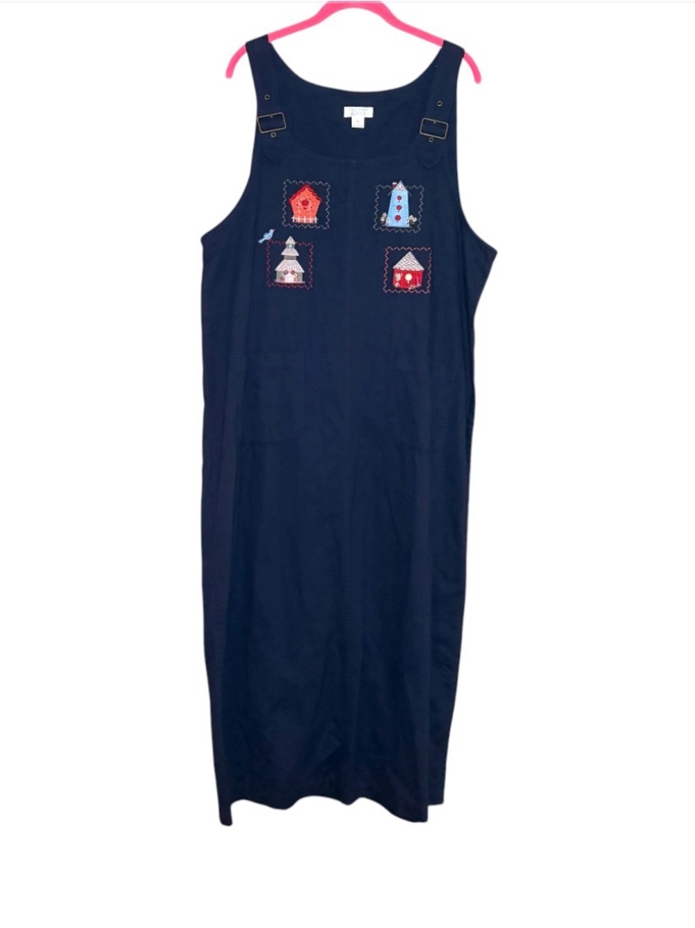 Christopher & Banks XL Navy Cottagecore Jumper Dress House Applique Whimsical